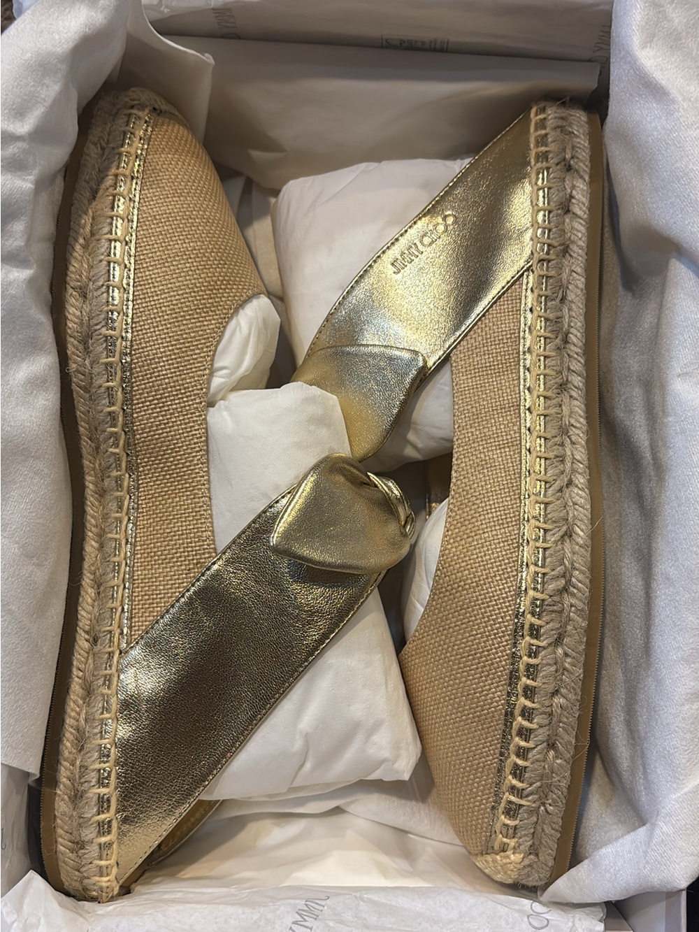 Jimmy Choo Gold and Light Pink Box with Metallic Logo